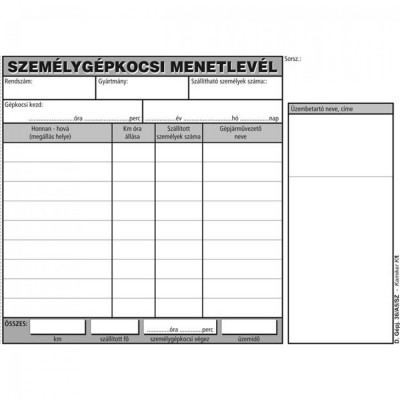 Személygépkocsi menetlevél A5, 100 lapos D.GEPJ.36/5 Bluering®
