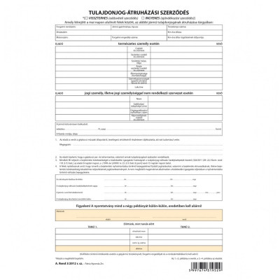 Tulajdonjog átruházási szerződés, személygépkocsi adásvételi 4lapos garnitúra A.REND.3/2012 Tulajdonjog átruházási szerződés, személygépkocsi adásvételi 4lapos garnitúra A.REND.3/2012