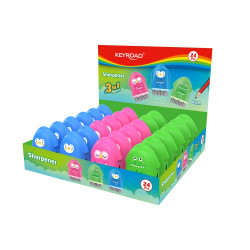 Hegyező 1 lyukú radírral és porkefével 24 db/display Keyroad Rocky Docky vegyes színek Író- irodaszer, papíráru Keyroad