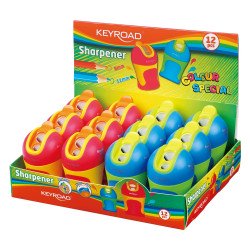 Hegyező 2 lyukú tartályos, fedeles, ceruzahegy gömbölyítő 12 db/display Keyroad Colour Special vegyes színek Író- irodaszer, papíráru Keyroad