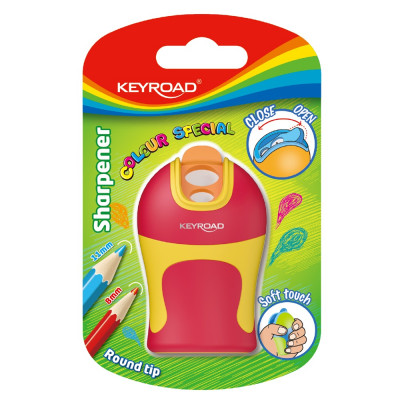 Hegyező 2 lyukú tartályos, fedeles, ceruzahegy gömbölyítő Keyroad Colour Special vegyes színek Hegyező 2 lyukú tartályos, fedeles, ceruzahegy gömbölyítő Keyroad Colour Special vegyes színek