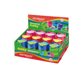 Hegyező 2 lyukú tartályos, fedeles, fém belsővel 12 db/display Keyroad Robby vegyes színek Író- irodaszer, papíráru Keyroad