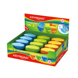 Hegyező 3 lyukú tartályos, fedeles 12 db/display Keyroad Tris vegyes színek Író- irodaszer, papíráru Keyroad