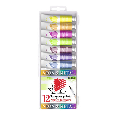 Tempera színes 12x12ml, Süni Ico 12 neon színek Tempera színes 12x12ml, Süni Ico 12 neon színek