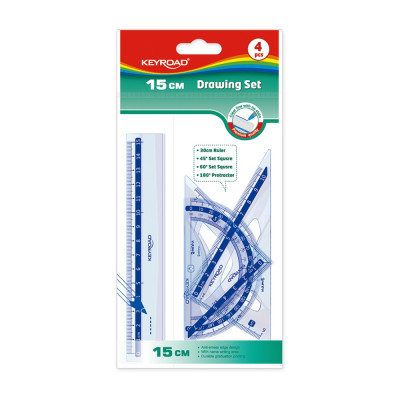 Vonalzókészlet, 15 cm, vonalzó, szögmérő, 45° és 60° háromszög vonalzók 4 db/bliszter Keyroad Vonalzókészlet, 15 cm, vonalzó, szögmérő, 45° és 60° háromszög vonalzók 4 db/bliszter Keyroad