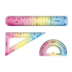 Vonalzókészlet, 20 cm, flexibilis vonalzó, szögmérő, derékszög vonalzó, 3 db/bliszter Keyroad Flex Draw vegyes színek