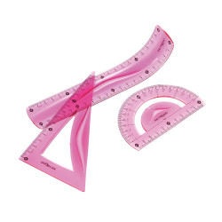 Vonalzókészlet, 20 cm, flexibilis vonalzó, szögmérő, derékszög vonalzó, 3 db/bliszter Keyroad vegyes színek Író- irodaszer, papíráru Keyroad