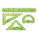 Vonalzókészlet, 30 cm, flexibilis vonalzó, szögmérő, 45° és 60° háromszög vonalzók 4 db/bliszter Keyroad vegyes színek