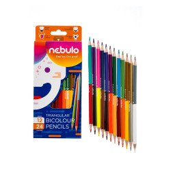 Színes ceruza, kétvégű, háromszög, Nebulo 12/24 színes, Író- irodaszer, papíráru Nebulo
