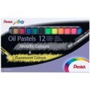 Kréta olajpasztell készlet, PHN-MF12 Pentel, 12 klf., fluoreszkáló metál szín