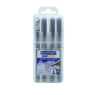 Alkoholos marker készlet, 1mm, M OHP Centropen 2637, 4 klf. szín Alkoholos marker készlet, 1mm, M OHP Centropen 2637, 4 klf. szín
