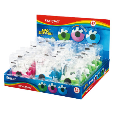 Radír, PVC mentes 24 db/display Keyroad Ufo Spinner vegyes színek Radír, PVC mentes 24 db/display Keyroad Ufo Spinner vegyes színek