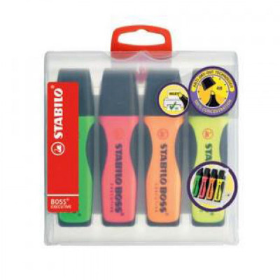 Szövegkiemelő készlet 2-5mm, vágott hegyű, STABILO Boss original, 4 klf. szín