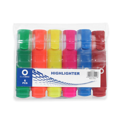 Szövegkiemelő lapos testű készlet, Bluering® 6 klf. szín