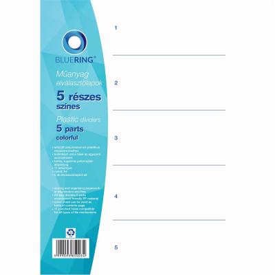 Elválasztólap, színes műanyag 5 részes Bluering® Elválasztólap, színes műanyag 5 részes Bluering®