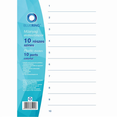 Elválasztólap, színes műanyag 10 részes Bluering®