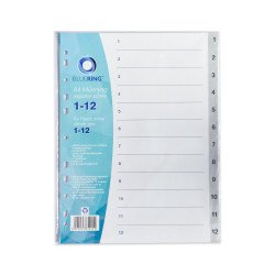 Regiszter műanyag 1-12 Bluering® szürke Író- irodaszer, papíráru Bluering