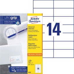 Etikett címke, 105 x42,3mm, univerzális, 14 címke/ív, 100 ív/doboz, Avery fehér Író- irodaszer, papíráru Avery