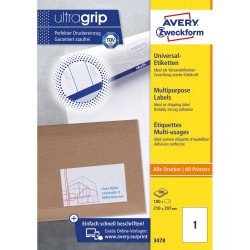 Etikett címke, 210 x297mm, univerzális, 1 címke/ív, 100 ív/doboz, Avery fehér Író- irodaszer, papíráru Avery