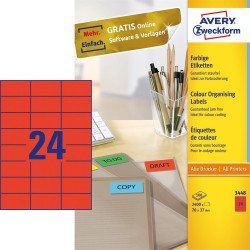 Etikett címke, 70 x37mm, univerzális, 24 címke/ív, 100 ív/doboz, Avery piros Író- irodaszer, papíráru Avery