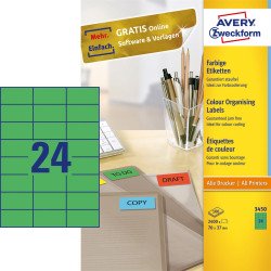 Etikett címke, 70 x37mm, univerzális, 24 címke/ív, 100 ív/doboz, Avery zöld Író- irodaszer, papíráru Avery