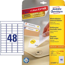 Etikett címke, 45,7 x21,2mm, univerzális visszaszedhető, 48 címke/ív, 25 ív/doboz, Avery fehér Író- irodaszer, papíráru Avery