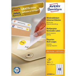 Etikett címke, 45,7 x21,2mm, univerzális visszaszedhető, 48 címke/ív, 100 ív/doboz, Avery fehér Író- irodaszer, papíráru Avery