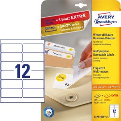 Etikett címke, 99,1 x42,3mm, univerzális visszaszedhető, 12 címke/ív, 25 ív/doboz, Avery fehér Író- irodaszer, papíráru Avery