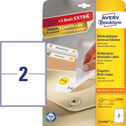 Etikett címke, 199,6 x143,5mm, univerzális visszaszedhető, 2 címke/ív, 25 ív/doboz, Avery fehér Író- irodaszer, papíráru Avery