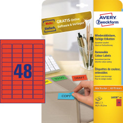 Etikett címke, 45,7 x21,2mm, univerzális visszaszedhető, 48 címke/ív, 20 ív/doboz, Avery piros Író- irodaszer, papíráru Avery