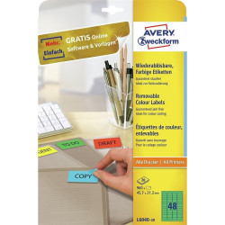 Etikett címke, 45,7 x21,2mm, univerzális visszaszedhető, 48 címke/ív, 20 ív/doboz, Avery zöld Író- irodaszer, papíráru Avery