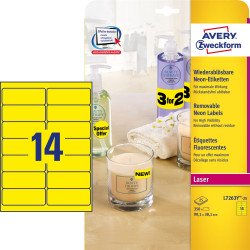 Etikett címke, 99,1 x38,1mm, visszaszedhető, neon 14 címke/ív, 25 ív/doboz, Avery sárga Író- irodaszer, papíráru Avery