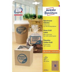 Etikett címke, 62 x42mm, környezetbarát 18 címke/lap, 25 lap/doboz, Avery barna Író- irodaszer, papíráru Avery