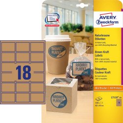 Etikett címke, 62 x42mm, környezetbarát 18 címke/lap, 25 lap/doboz, Avery barna Író- irodaszer, papíráru Avery