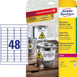 Etikett címke, 45,7 x21,2mm, időjárásálló poliészter, 48 címke/ív, 8 ív/doboz, Avery fehér Író- irodaszer, papíráru Avery