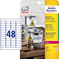 Etikett címke, 45,7 x21,2mm, időjárásálló poliészter, 48 címke/ív, 20 ív/doboz, Avery fehér Író- irodaszer, papíráru Avery