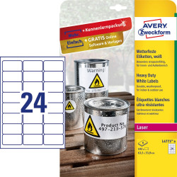 Etikett címke, 63,5 x33,9mm, időjárásálló poliészter, 24 címke/ív, 8 ív/doboz, Avery fehér Író- irodaszer, papíráru Avery
