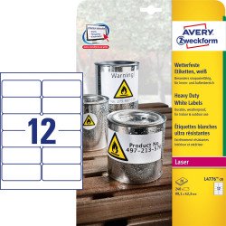 Etikett címke, 99,1 x42,3mm, időjárásálló poliészter, 12 címke/ív, 20 ív/doboz, Avery fehér Író- irodaszer, papíráru Avery