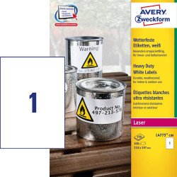 Etikett címke, 210 x297mm, időjárásálló poliészter, 1 címke/ív, 100 ív/doboz, Avery fehér Író- irodaszer, papíráru Avery