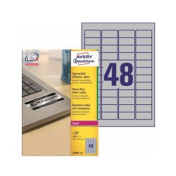 Etikett címke, 45,7 x21,2mm, ipari poliészter, 48 címke/ív, 100 ív/doboz, Avery ezüst Író- irodaszer, papíráru Avery