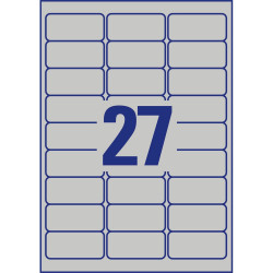 Etikett címke, 63,5 x29,6mm, ipari poliészter, 27 címke/ív, 20 ív/doboz, Avery ezüst
