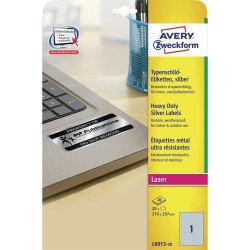 Etikett címke, 210 x297mm, ipari poliészter, 1 címke/ív, 20 ív/doboz, Avery ezüst Író- irodaszer, papíráru Avery