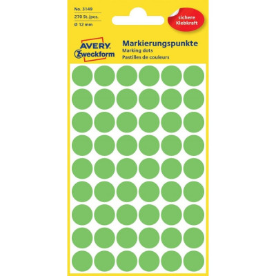 Etikett címke, o12mm, jelölésre, világos 54 címke/ív, 5 ív/doboz, Avery zöld Etikett címke, o12mm, jelölésre, világos 54 címke/ív, 5 ív/doboz, Avery zöld