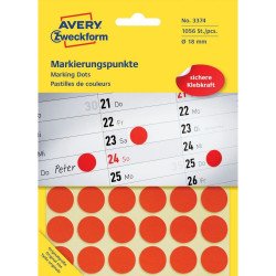 Etikett címke, o18mm, jelölésre, 24 címke/ív, 44 ív/doboz, Avery piros Író- irodaszer, papíráru Avery