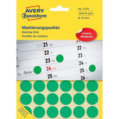Etikett címke, o18mm, jelölésre, 24 címke/ív, 44 ív/doboz, Avery zöld Etikett címke, o18mm, jelölésre, 24 címke/ív, 44 ív/doboz, Avery zöld