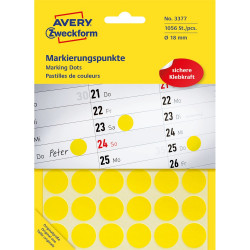 Etikett címke, o18mm, jelölésre, 24 címke/ív, 44 ív/doboz, Avery sárga Író- irodaszer, papíráru Avery