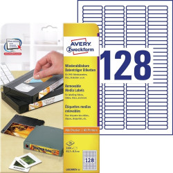 Etikett címke, 43,2x8,5mm, univerzális visszaszedhető, 128 címke/ív, 25 ív/doboz, Avery fehér Író- irodaszer, papíráru Avery