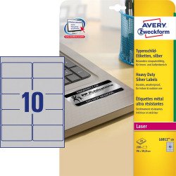 Etikett címke, 96x50,8mm, 20lap 10 címke/lap ipari ezüst poliészter Avery Író- irodaszer, papíráru Avery