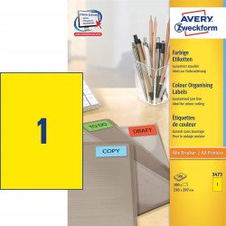 Etikett címke, 210x297mm, 3473 1 címke/ív 100ív/doboz, Avery sárga Író- irodaszer, papíráru Avery