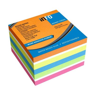 Jegyzettömb öntapadó, 75x75mm, 450lap, Info Notes intenzív narancs, sárga, kék, zöld, pink Jegyzettömb öntapadó, 75x75mm, 450lap, Info Notes intenzív narancs, sárga, kék, zöld, pink
